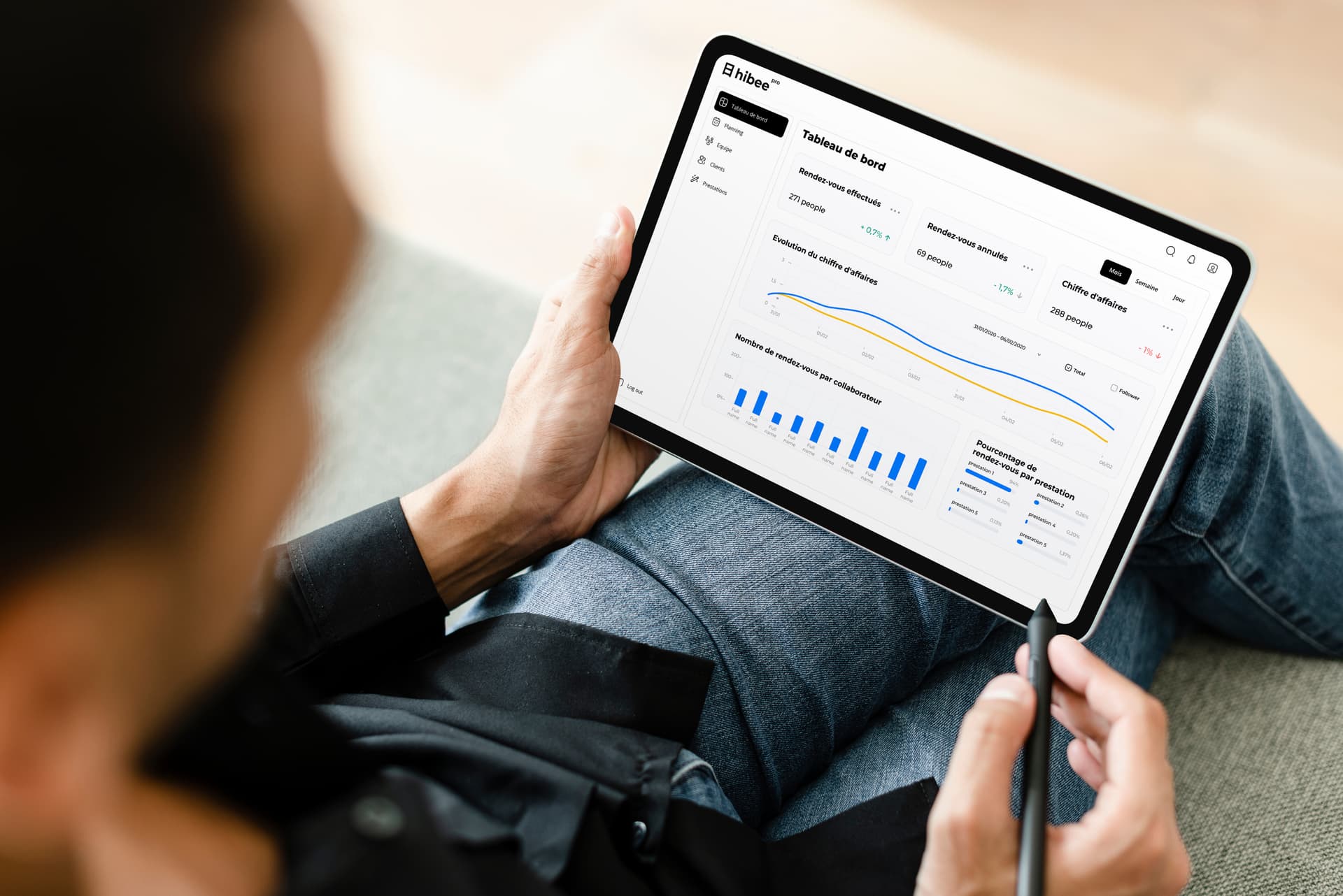 Tableau de bord professionnel hibee pour gérer les rendez-vous beauté